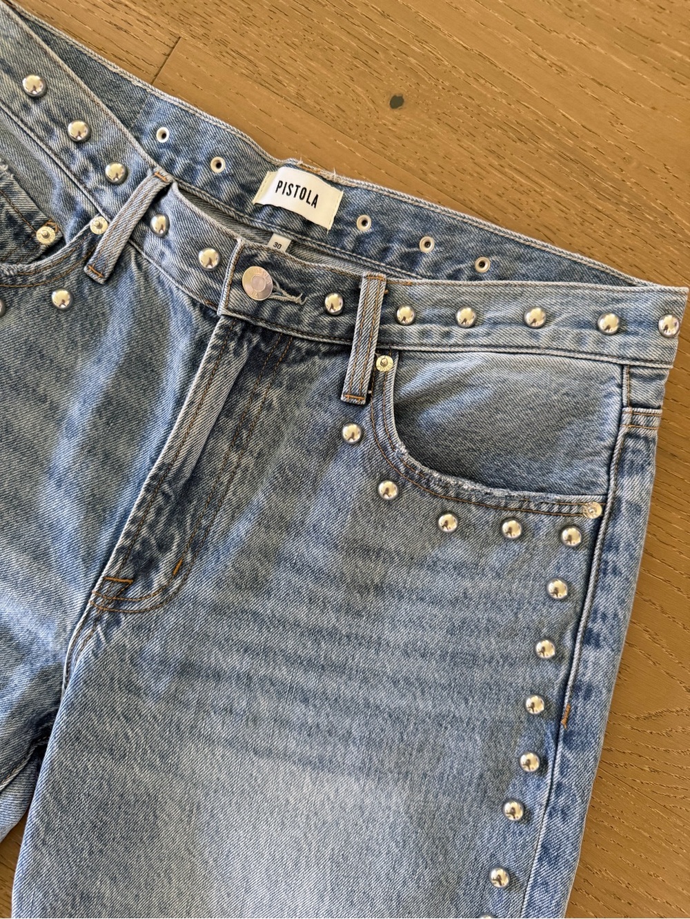 pistola Light Blue High-Rise Studded Jeans
